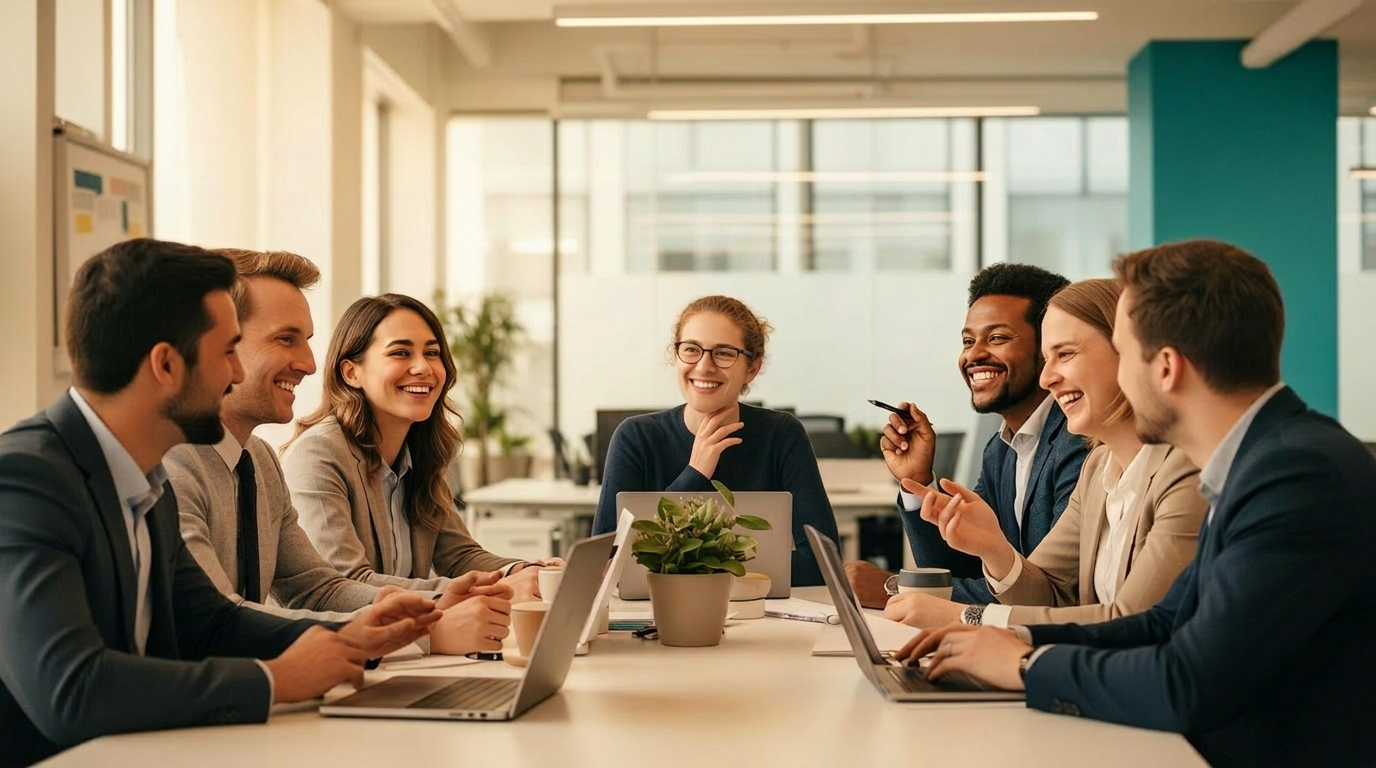 Equipe corporativa em reunião estratégica sobre gestão de riscos psicossociais - Instituto Brasileiro de Riscos Psicossociais - IBRP